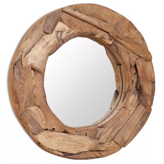 Decoratieve spiegel Wood rond 60 cm teakhout