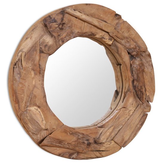 Decoratieve spiegel Wood rond 60 cm teakhout