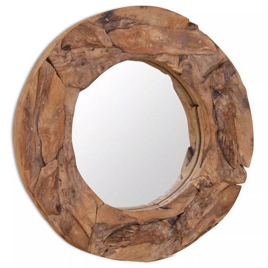 Decoratieve spiegel Wood rond 60 cm teakhout