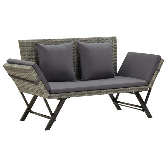 Meubelen-Online - Tuinbank Lazy met kussens 176 cm poly rattan grijs