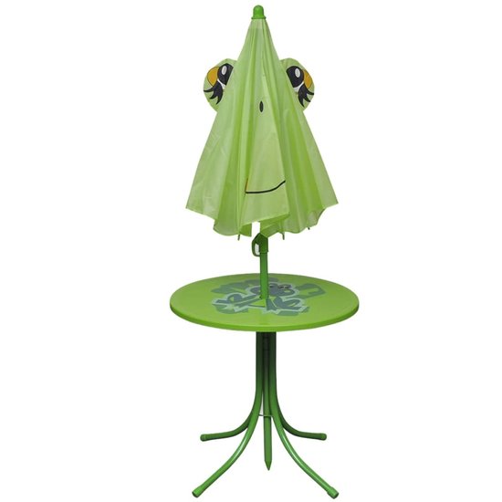 Meubelene-Online - Tuinset Kermit 3-delige Bistroset voor kinderen met parasol groen