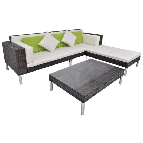 Meubelen-Online - Loungeset Flex met kussens poly rattan bruin