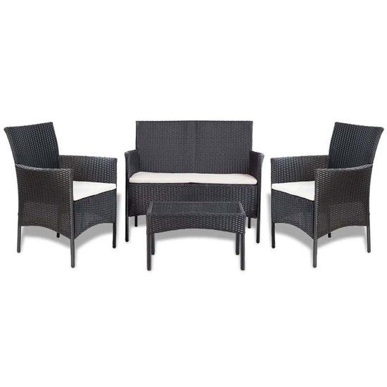 Meubelen-Online - Loungeset Francien met kussens poly rattan zwart