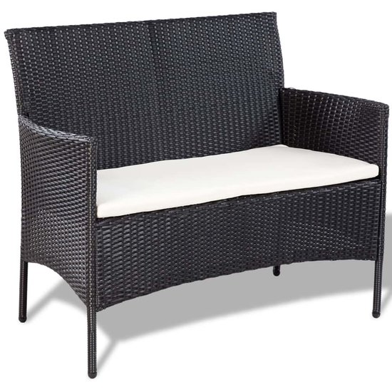 Meubelen-Online - Loungeset Francien met kussens poly rattan zwart