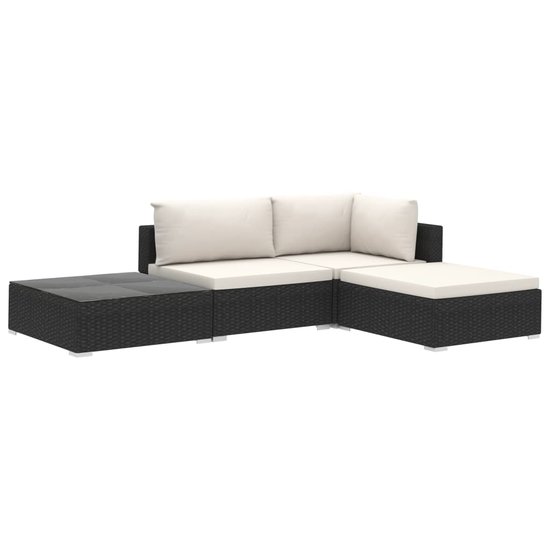 Meubelen-Online - Loungeset Virgin met kussens poly rattan zwart