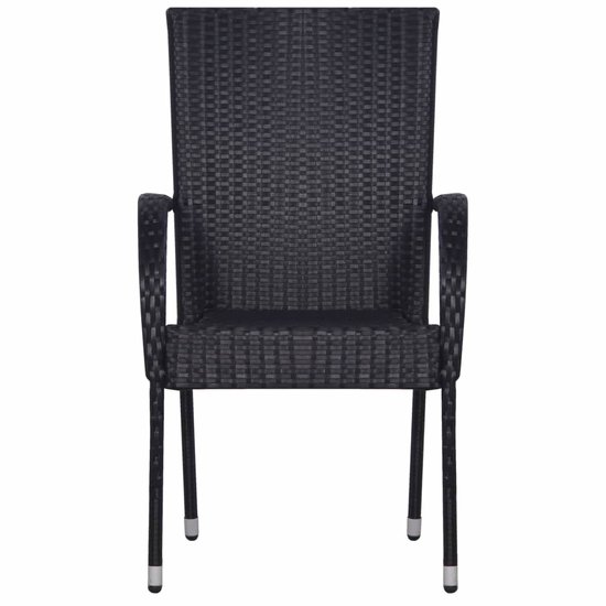 Meubelen-Online - Tuinstoel Marga stapelbaar set 2 st poly rattan zwart