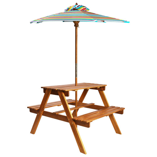 Meubelen-Online - Kinderpicknicktafel met parasol 79x90x60 cm massief acaciahout