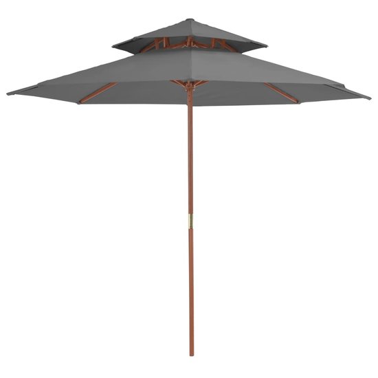 Meubelen-Online - Parasol Dubbeldekker met houten paal 270 cm antraciet