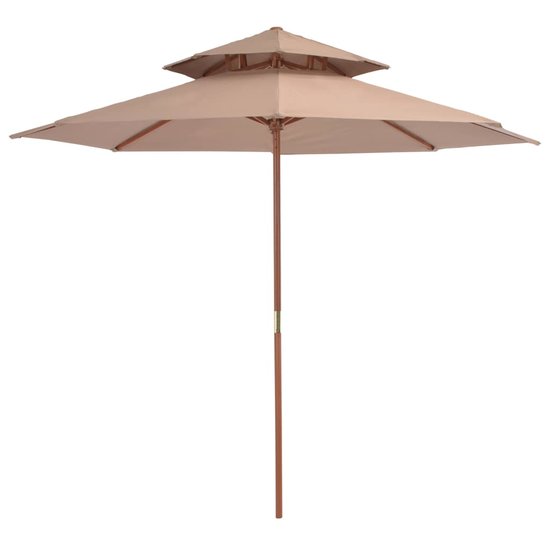 Meubelen-Online - Parasol Dubbeldekker met houten paal 270 cm taupe