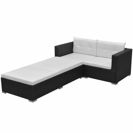 Meubelen-Online - Loungeset Carlo met kussens poly rattan zwart