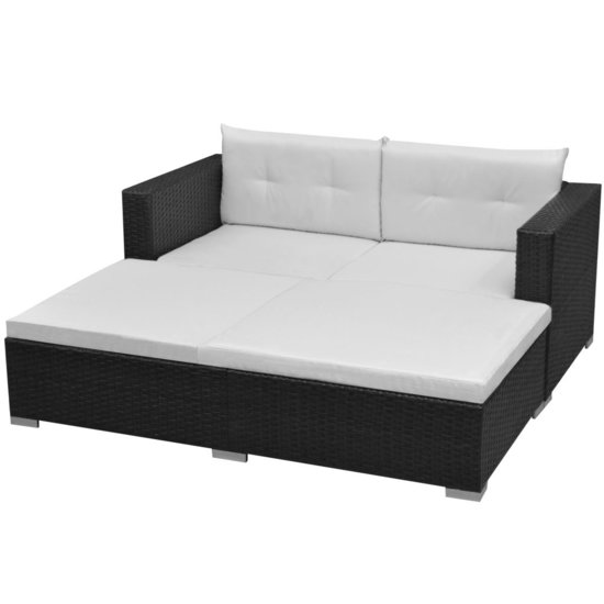 Meubelen-Online - Loungeset Carlo met kussens poly rattan zwart