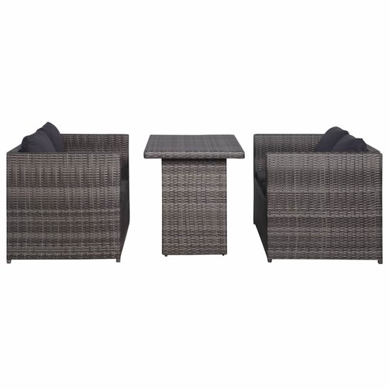 Meubelen-Online - Loungeset Dining met kussens poly rattan grijs