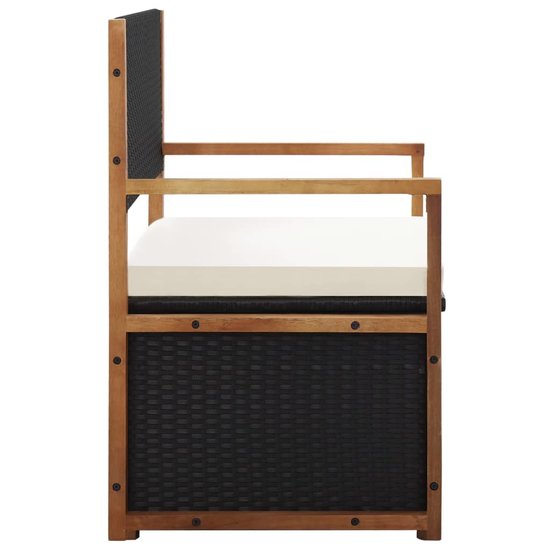 Meubelen-Online - Opbergbank 110 cm poly rattan en acaciahout zwart