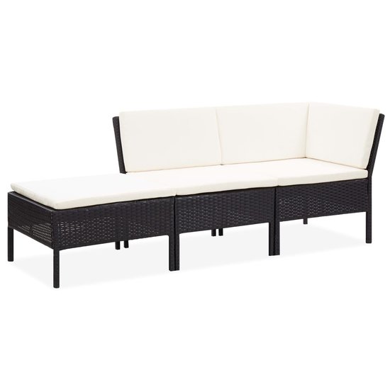 Meubelen-Online - Loungeset Chaise longue met kussens poly rattan zwart