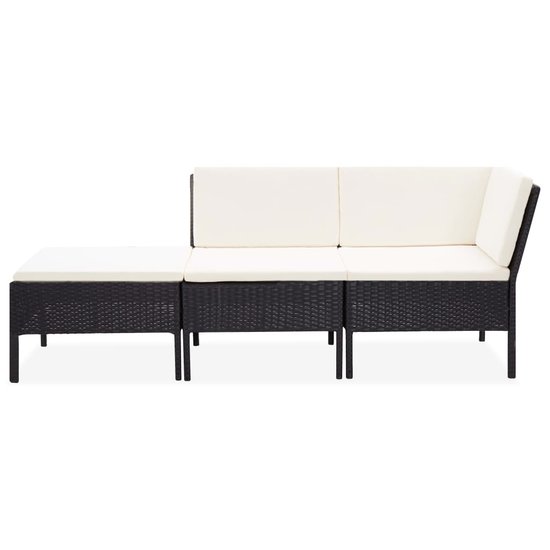 Meubelen-Online - Loungeset Chaise longue met kussens poly rattan zwart