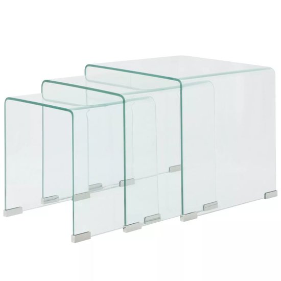 Meubelen-Online - Bijzettafel Nestor set 3-dlg transparant gehard glas