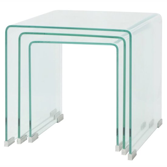 Meubelen-Online - Bijzettafel Nestor set 3-dlg transparant gehard glas