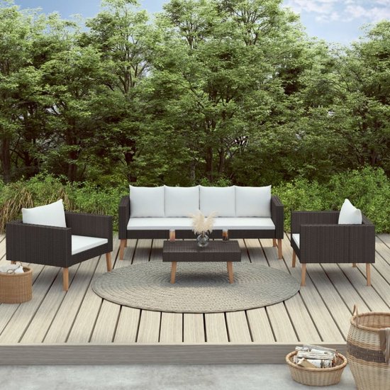 Loungeset Manson - bank met 2 stoelen en tafel - poly rattan zwart