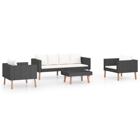 Loungeset Manson - bank met 2 stoelen en tafel - poly rattan zwart