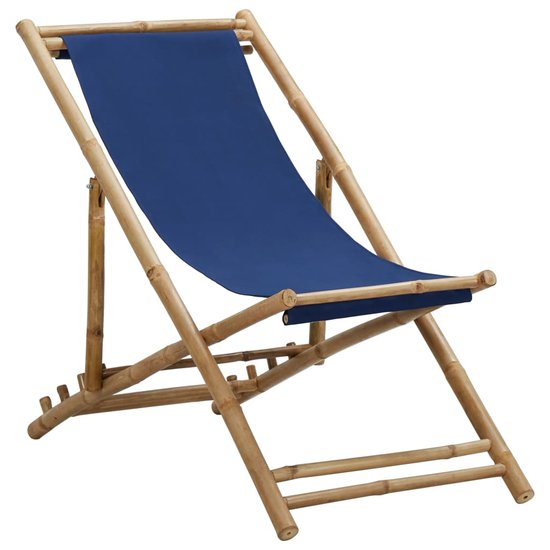 Ligstoel Beach bamboe en canvas marineblauw