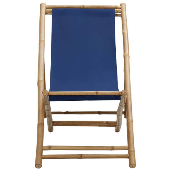 Ligstoel Beach bamboe en canvas marineblauw