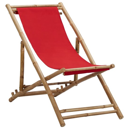 Ligstoel Beach bamboe en canvas rood