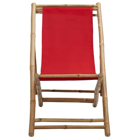 Ligstoel Beach bamboe en canvas rood