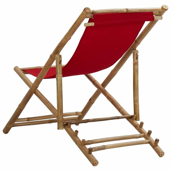 Ligstoel Beach bamboe en canvas rood