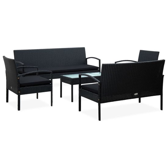 5-delige Loungeset Moon met kussens poly rattan zwart