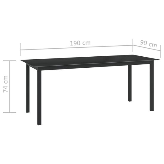 Tuintafel Wanda 190x90x74 cm aluminium en glas zwart