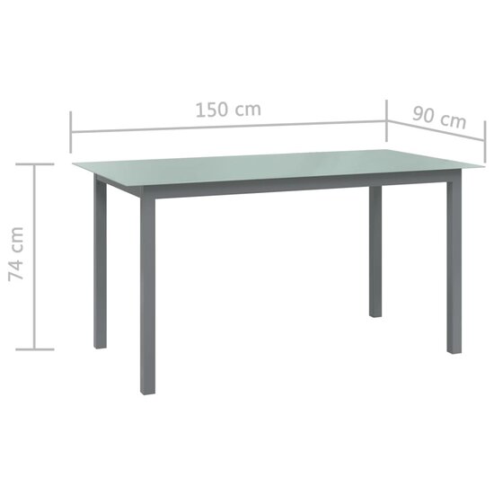 Tuintafel Wanda 150x90x74 cm aluminium en glas lichtgrijs