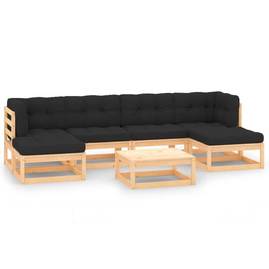 Loungeset Marcel 7-delig met antracietkleurige kussens grenenhout