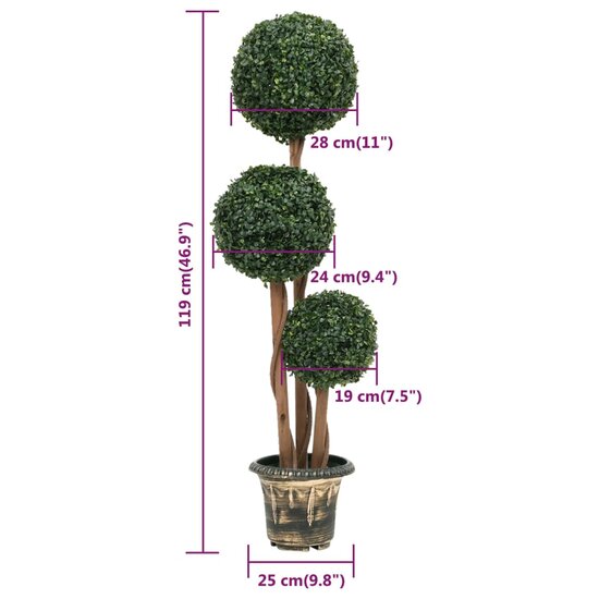 Kunstplant met pot buxus bolvorming 119 cm groen