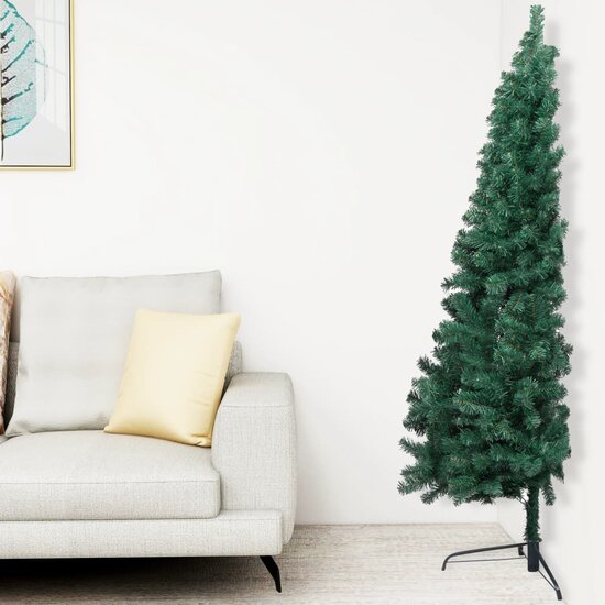 Kunstkerstboom met standaard half 150 cm PVC groen