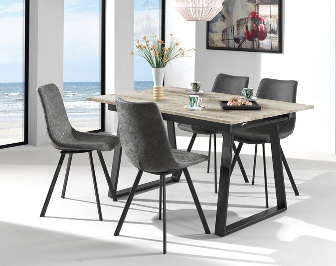 Eethoek Bossanova uitschuiftafel 140-180cm 4 stoelen grijs