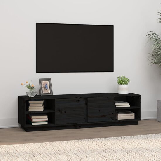 Tv-meubel Amber 156x40x40 cm massief grenenhout zwart