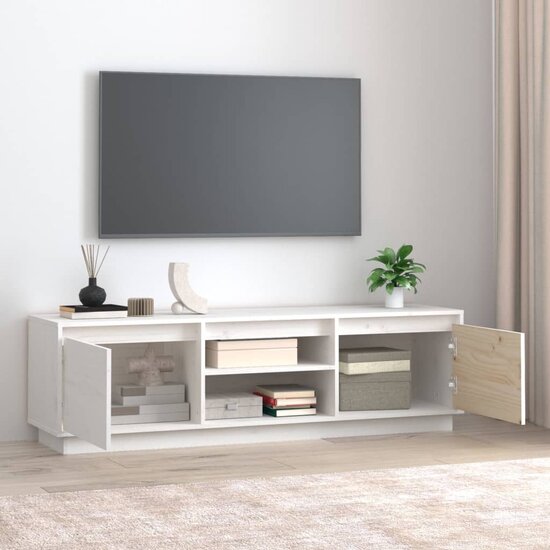 Tv-meubel Amber 140x35x40 cm massief grenenhout wit