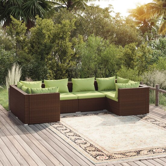 Loungeset Manhattan met kussens poly rattan bruin