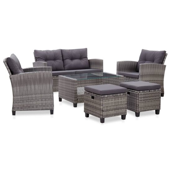 Loungeset Comfort met kussens poly rattan donkergrijs