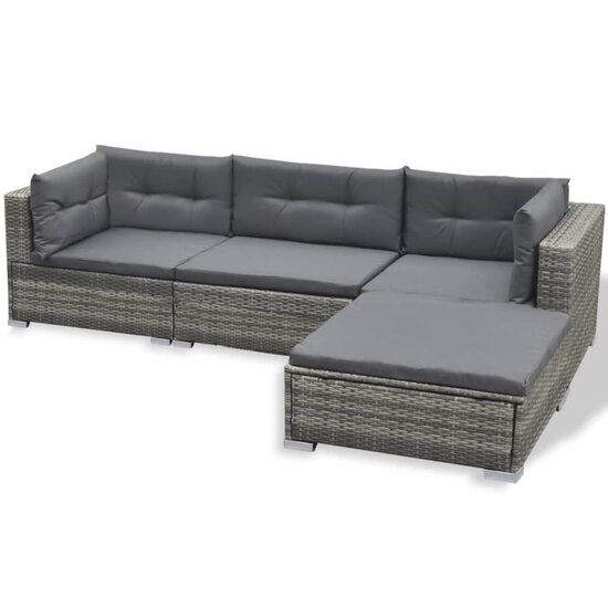 Loungeset Wendy met kussens poly rattan grijs 6-delig