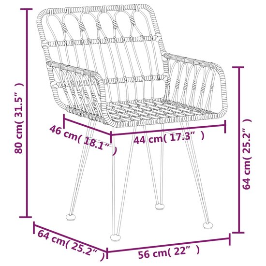 Tuinset Idaho Poly Rattan Zwart tafel met 2 stoelen