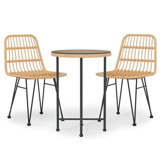 Tuinset Hansa poly rattan blank tafel met 2 stoelen