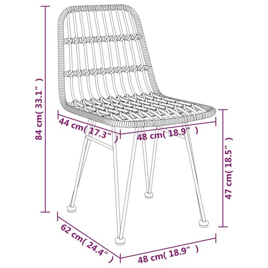 Tuinset Hansa poly rattan blank tafel met 2 stoelen