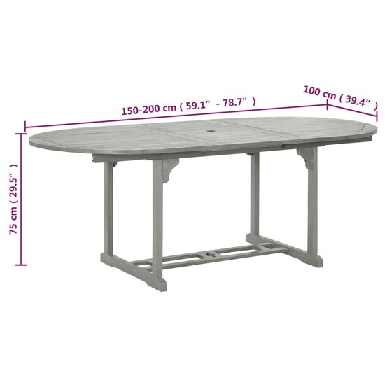 Tuintafel Fox 200X100X75 Cm Massief Acaciahout Grijs