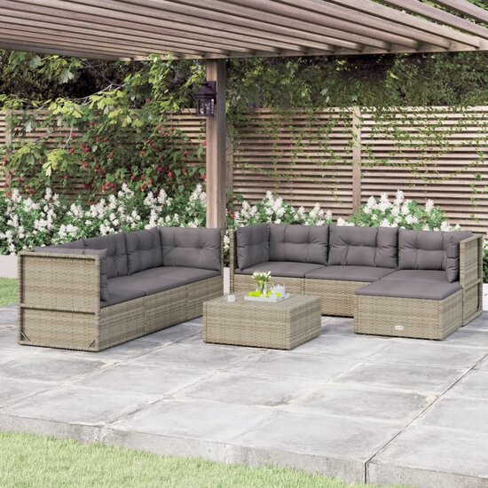 Loungeset Trendy Met Kussens Poly Rattan Grijs 7-delig