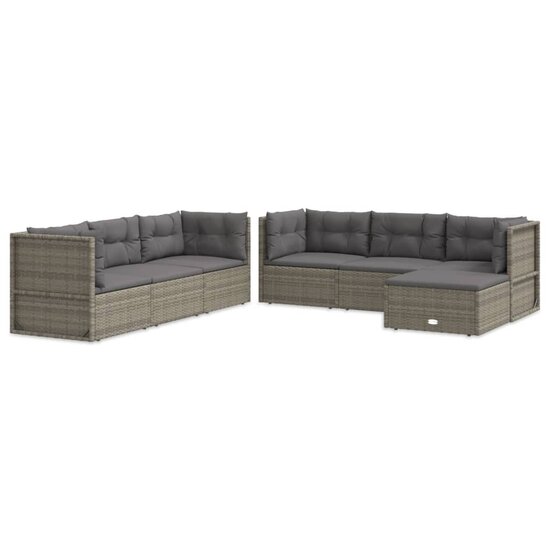 Loungeset Trendy Met Kussens Poly Rattan Grijs 7-delig