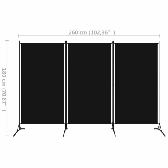 Kamerscherm Met 3 Panelen 260X180 Cm Zwart