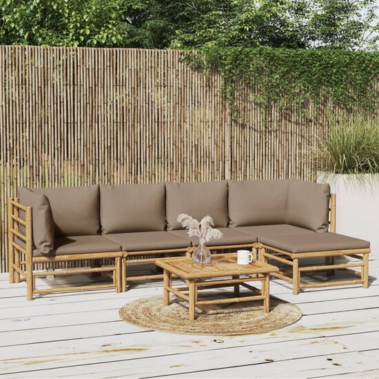 Loungeset Palmas Met Kussens Bamboe Taupe 6-delig