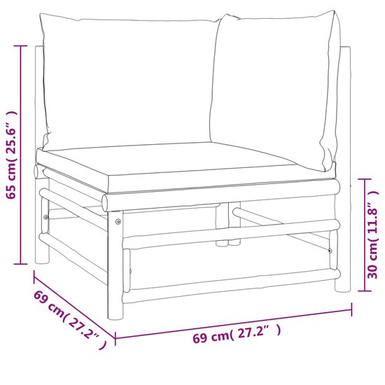 Loungeset Palmas Met Kussens Bamboe Taupe 6-delig