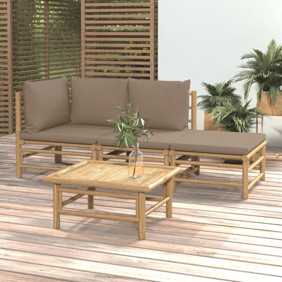 Loungeset Palmas Met Kussens Bamboe Taupe 4-delig